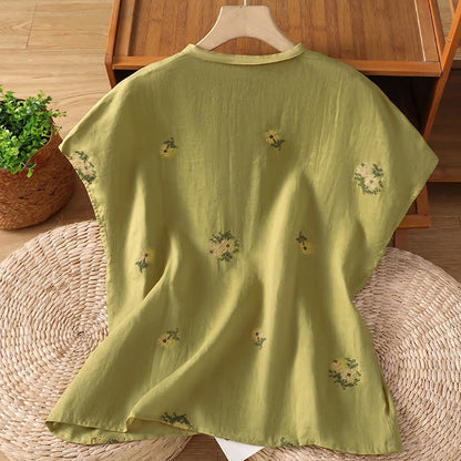 Buddha Stones Summer Casual Tang Style Mandarin Collar Embroidery Floral Tank Top Women's Sleeveless Shirts