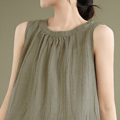 Buddha Stones Summer Wrinkles Simple Design Crew Neck Women's Sleeveless Vest Waistcoat