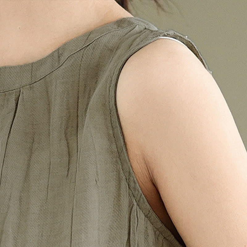 Buddha Stones Summer Wrinkles Simple Design Crew Neck Women's Sleeveless Vest Waistcoat