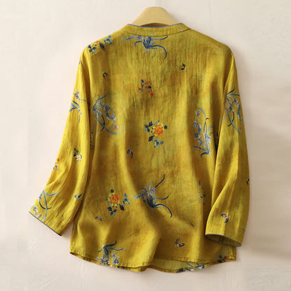 Buddha Stones Summer Tang Style Vintage Frog Button Orchid Floral Women's Sleeveless Shirts Tank Top