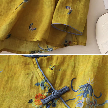 Buddha Stones Summer Tang Style Vintage Frog Button Orchid Floral Women's Sleeveless Shirts Tank Top