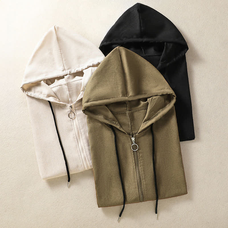 Buddha Stones Summer Casual Drawstring Solid Zipper Design Women's Sleeveless Hooded Shirts With Pockets