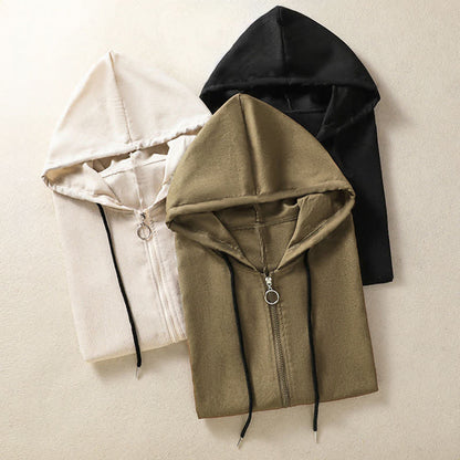 Buddha Stones Summer Casual Drawstring Solid Zipper Design Women's Sleeveless Hooded Shirts With Pockets