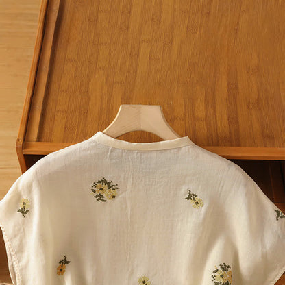 Buddha Stones Summer Casual Tang Style Mandarin Collar Embroidery Floral Tank Top Women's Sleeveless Shirts