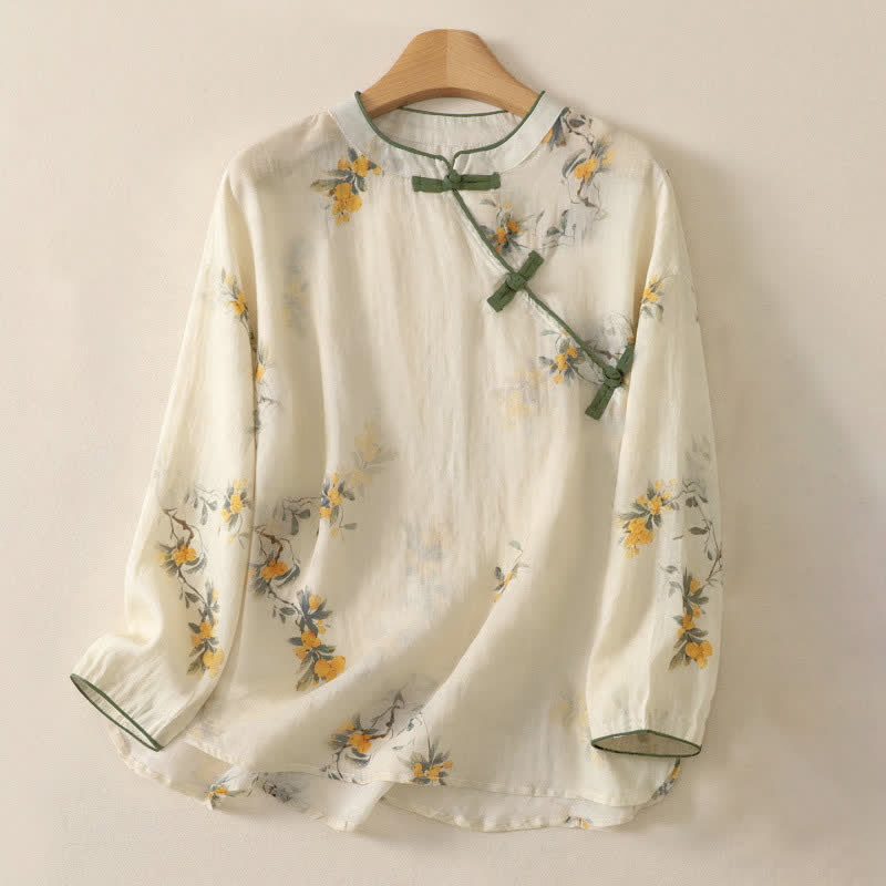 Buddha Stones Summer Tang Style Vintage Frog Button Orchid Floral Women's Sleeveless Shirts Tank Top