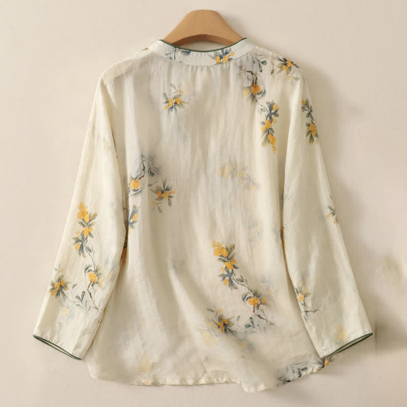 Buddha Stones Summer Tang Style Vintage Frog Button Orchid Floral Women's Sleeveless Shirts Tank Top