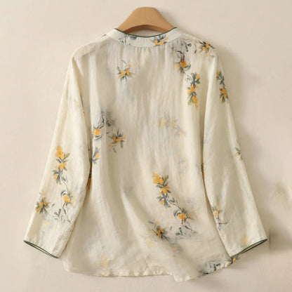 Buddha Stones Summer Tang Style Vintage Frog Button Orchid Floral Women's Sleeveless Shirts Tank Top