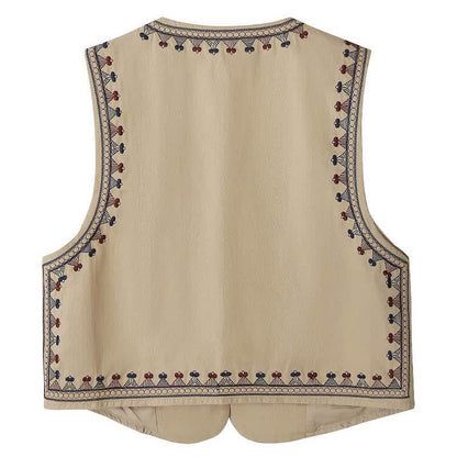 Buddha Stones Summer Boho Vintage Embroidery Geometric Tank Top Women's Sleeveless Shirts