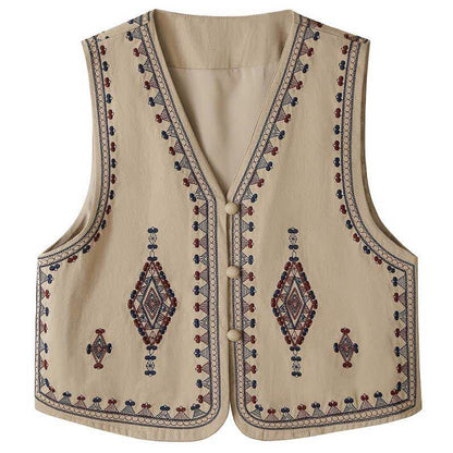 Buddha Stones Summer Boho Vintage Embroidery Geometric Tank Top Women's Sleeveless Shirts