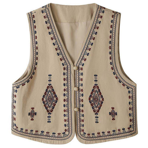 Buddha Stones Summer Boho Vintage Embroidery Geometric Tank Top Women's Sleeveless Shirts