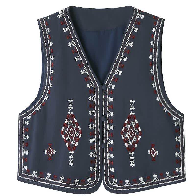 Buddha Stones Summer Boho Vintage Embroidery Geometric Tank Top Women's Sleeveless Shirts