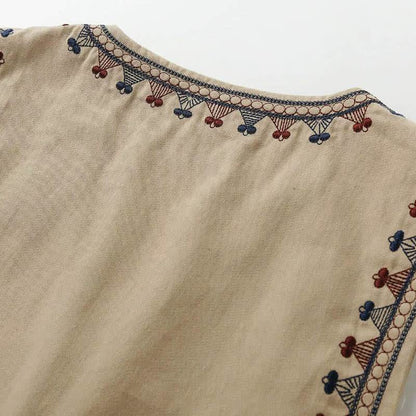 Buddha Stones Summer Boho Vintage Embroidery Geometric Tank Top Women's Sleeveless Shirts