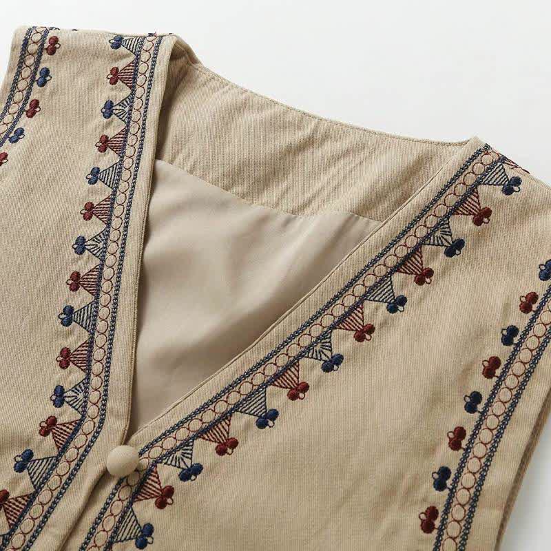 Buddha Stones Summer Boho Vintage Embroidery Geometric Tank Top Women's Sleeveless Shirts