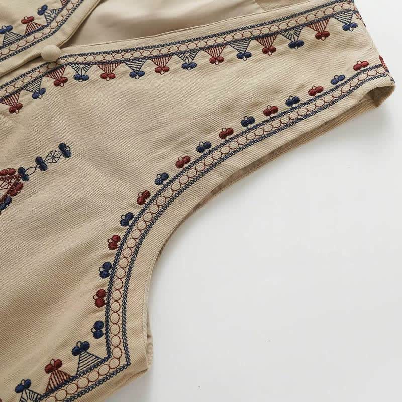 Buddha Stones Summer Boho Vintage Embroidery Geometric Tank Top Women's Sleeveless Shirts